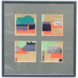 Four collages framed together depicting houses and landscapes. Each approx. 4 1/4" x 4 1/4" Please