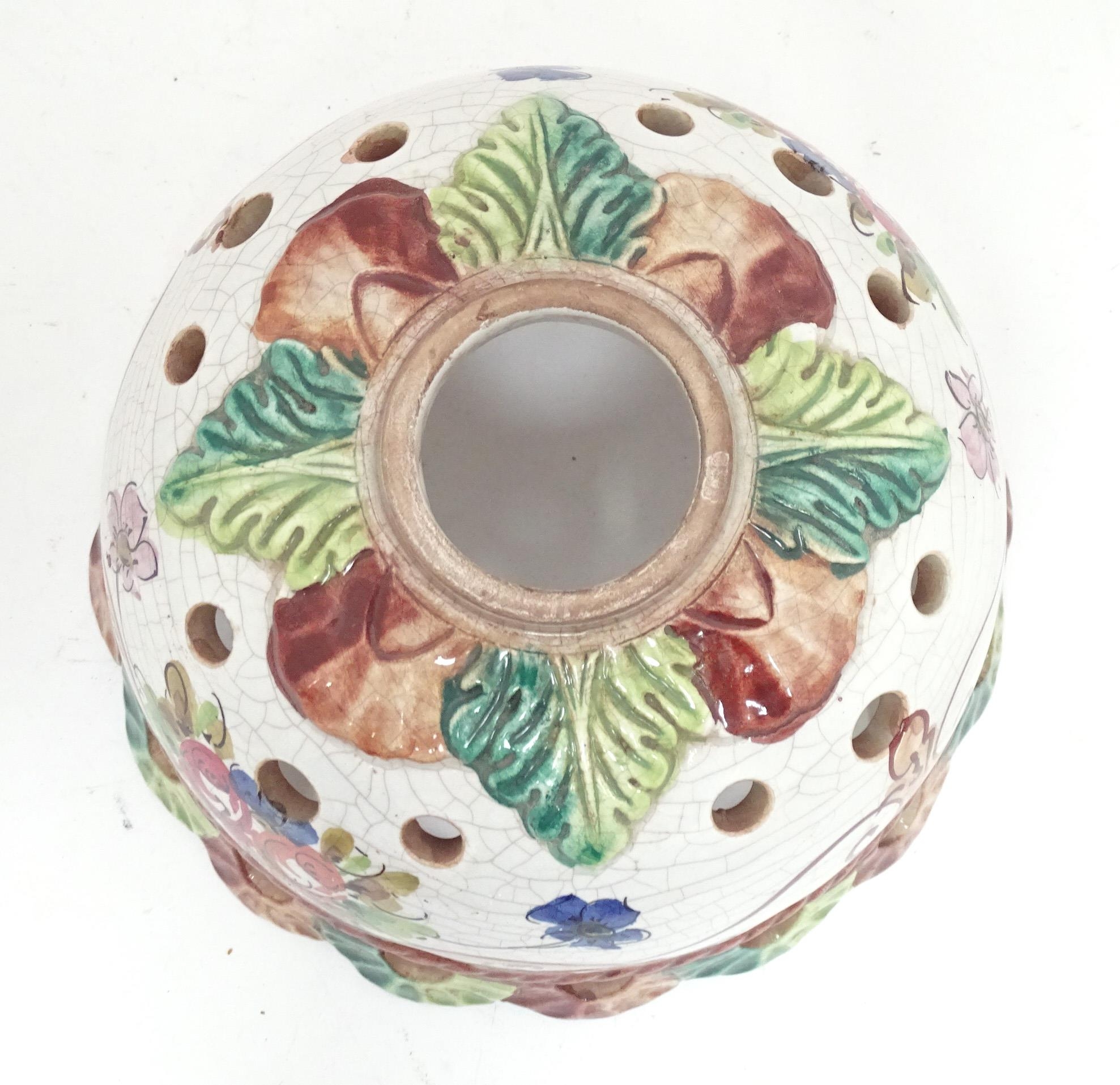 A Continental ceramic lamp shade with floral and foliate decoration. Approx. 8" diameter Please Note - Image 3 of 9