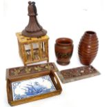 A quantity of miscellaneous items to include a small bamboo occasional table, the top with inlaid