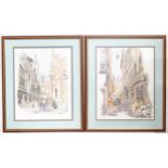A pair of colour prints depicting Rouen, France street scenes after watercolours by Nichols, one