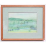 A 21stC pastel depicting a landscape with fields and a farm house, by Sarah Lloyd. Signed lower