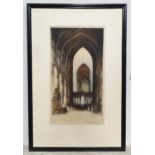 A signed colour etching after Edward Sharland (1884-1967), Salford Cathedral. Signed and titled in