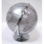 A modern silvered globe on chrome base Please Note - we do not make reference to the condition of