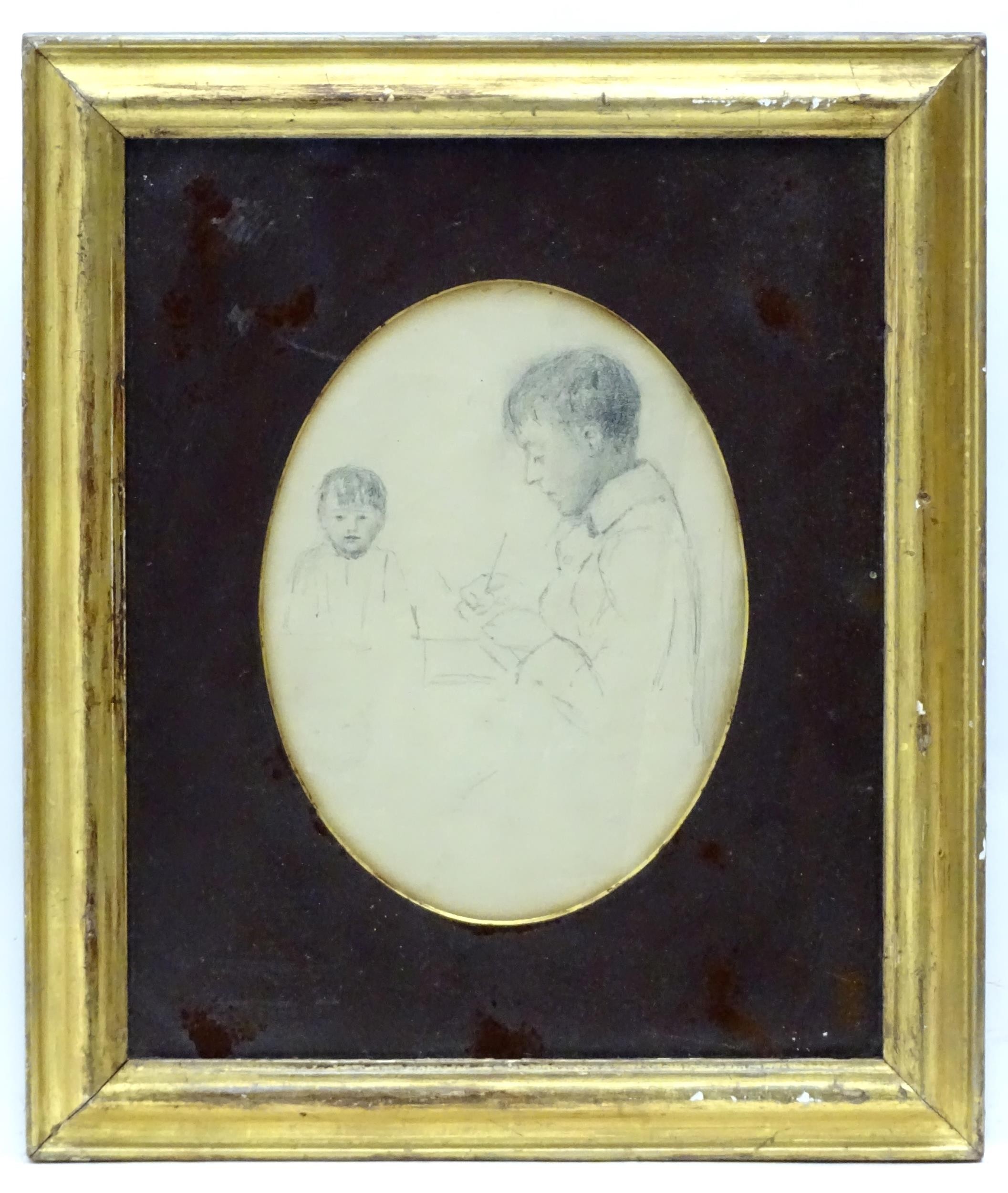 Early 20th century, English School, Pencil, A study of a man writing and a portrait of a young
