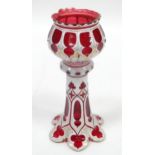 Bohemian red and white glass vase 12" high Please Note - we do not make reference to the condition