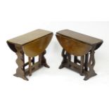 Two early - mid 20thC oak drop flap tables of peg jointed construction. Largest approx 26" wide x 19