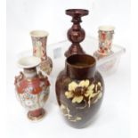 A quantity of assorted Oriental vases to include a baluster vase with floral decoration and twin