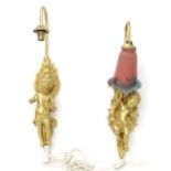 Two 20thC gilt wall lights with cherub decoration, each approximately 21" long (2) Please Note -