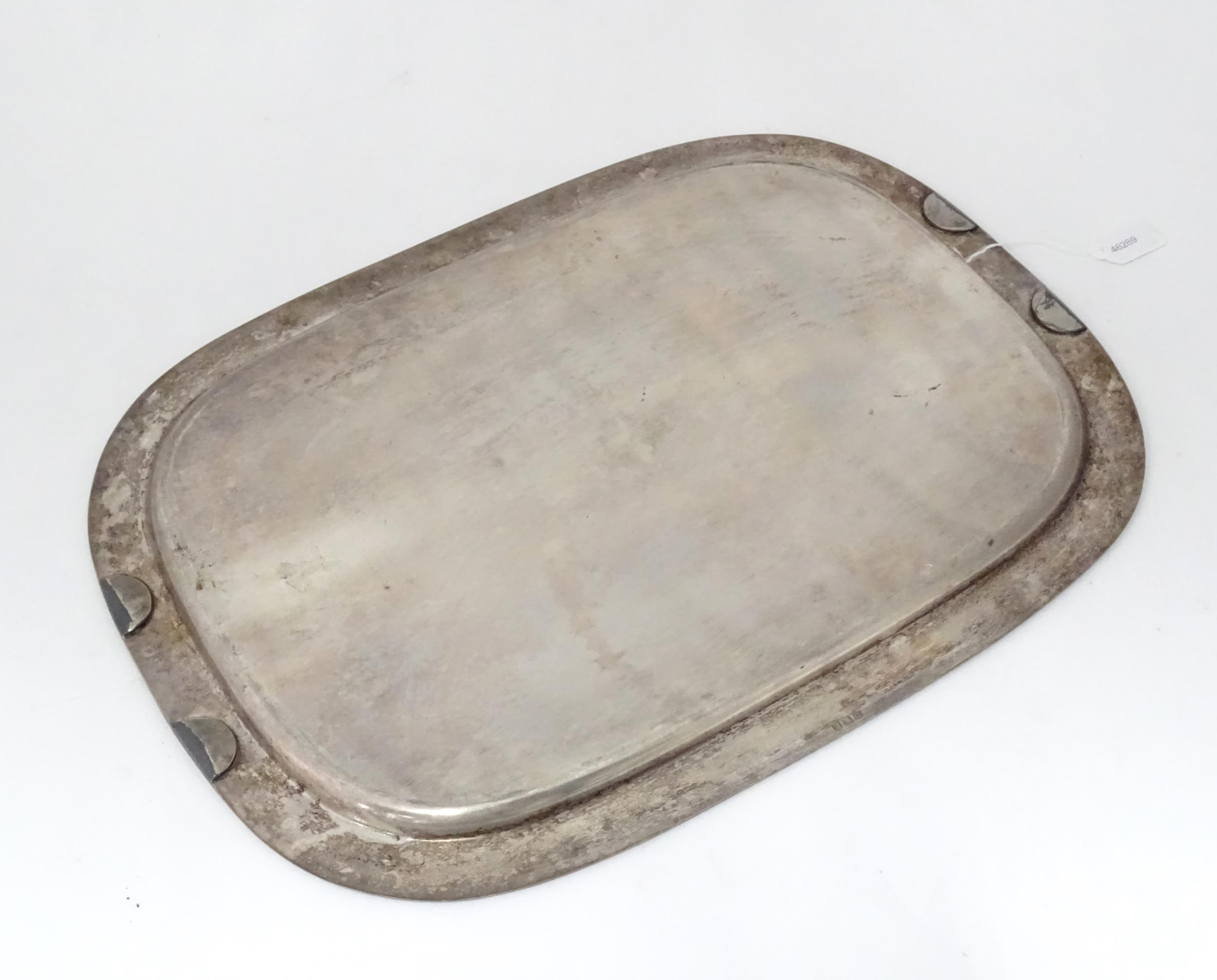 A large silver plate tray with engraved decoration. Approx. 22 1/2" wide Please Note - we do not - Image 2 of 5