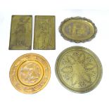 Assorted brass and copper wares to include, chargers plates etch with embossed and engraved