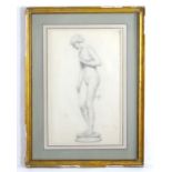 Early 20th century, Pencil on paper, A study of a female nude standing on a circular base, in the