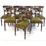 A set of eight mid 19thC rosewood dining chairs, with shaped top rails, carved mid rails and drop in