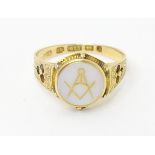 A Victorian gold signet ring decorated with Masonic symbol to centre. Ring size approx. Q. Please