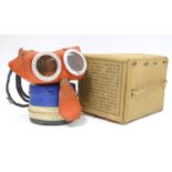 Militaria: a boxed cWWII / World War 2 / Second World War child's gas mask respirator, the rubber