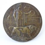 Militaria, World War I / WWI / First World War / WW1 : a bronze death plaque to James Clements,