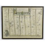 Map: An engraved strip road map, titled The Road from London to Buckingham, after John Ogilby.