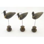 Three late 19th / early 20thC folk art / naive vernacular hand carved and painted wooden Lapwing