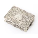 A Victorian silver box with engraved acanthus scroll decoration, hallmarked Birmingham 1856, maker