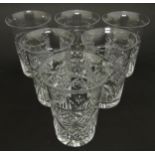 A set of six cut glass beakers. Approx. 4" high (6) Please Note - we do not make reference to the