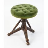 A 19thC American Tonk of New York and Chicago stool, having a deep buttoned circular seat above a
