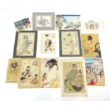 A quantity of assorted Japanese prints and woodblock prints to include Courtisane Hinazuru after