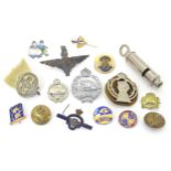 Militaria: a quantity of military and civilian pin badges, including a cWW2 Parachute Regiment cap