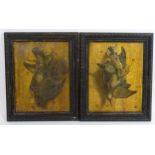 A pair of Victorian prints on embossed card depicting hanging game birds. Approx. 17 1/4" x 13 1/