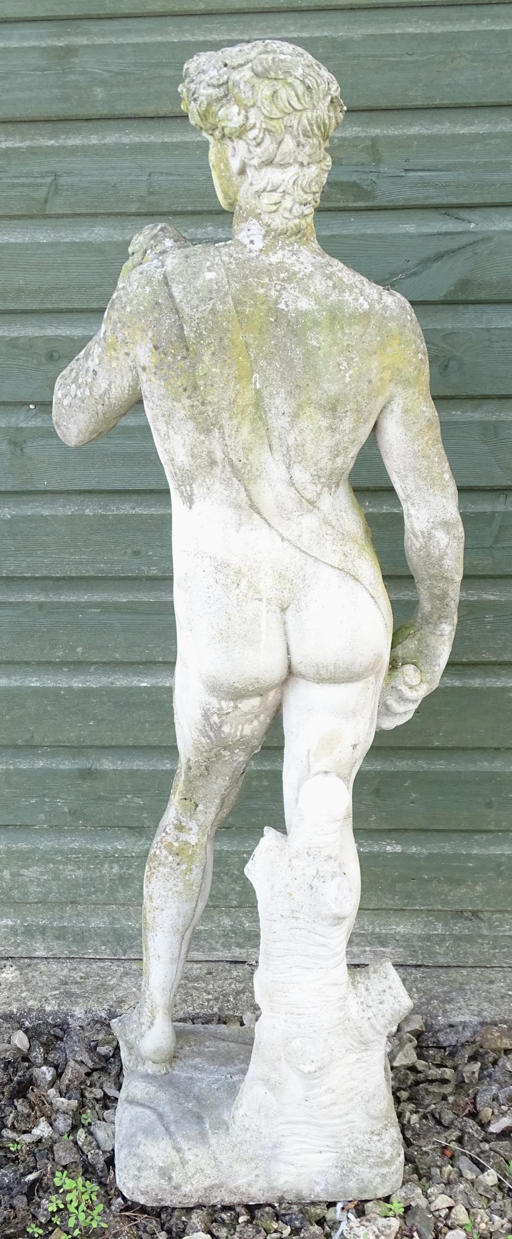 A 20thC composite stone garden statue of a Classical male figure, after Michelangelo's David. - Image 3 of 8