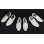 Vintage fashion / clothing: 3 pairs of men's continental slip on shoes in white. 1 pair with a