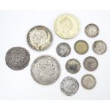 Coins: A quantity of assorted coins to include an example of a Henry VI groat, William IV silver