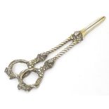 Victorian silver grape shears with fruiting vine decoration, hallmarked London 1884, maker