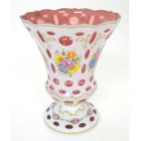 A large Bohemia Czechoslovakian glass vase with floral detail. Approx 12" high Please Note - we do