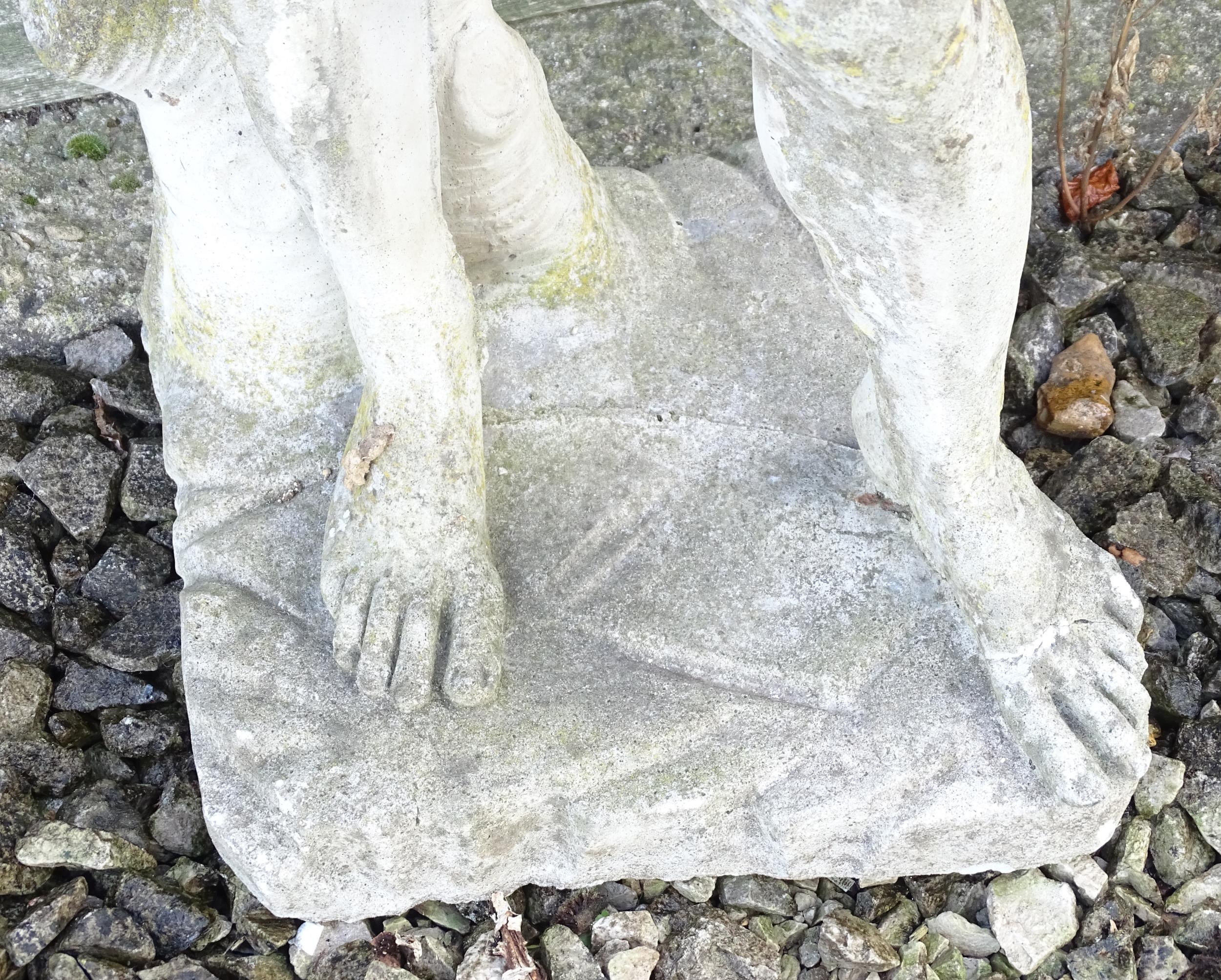 A 20thC composite stone garden statue of a Classical male figure, after Michelangelo's David. - Image 8 of 8