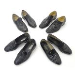 Vintage fashion / clothing: 4 pairs of men's vintage leather soled dress shoes in black. Includes