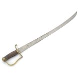 Militaria / Arms & Armour : a 19thC short sabre sword, 29" steel blade, brass hilt with hardwood