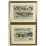 19th century, Engravings with hand colouring, Two horse racing / jockey prints engraved by J. Swain,