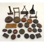 A quantity of assorted wooden plate stands, and vase / ceramics stands of circular form, to