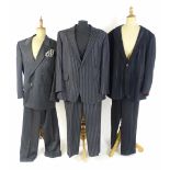Vintage fashion / clothing: 3 men's suits to include a black with white striped single breasted suit