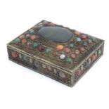 A late 19th / early 20thC metalwork box set with agate / hardstone cabochons to include