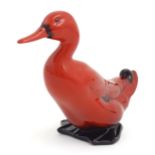 A Royal Doulton flambe model of a duck. Marked under. Approx. 5 3/4" high Please Note - we do not