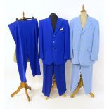 Vintage fashion / clothing: 2 x men's blue coloured suits to include an azure blue suit with 2