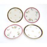 Four 19thC Copeland plates, two decorated with flowers and foliage, and two with gilt decoration