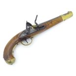 Militaria / Arms & Armour : a 19thC Belgian flintlock muzzle loading holster pistol, the semi-