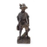 A 20thC French bronze after August Moreau (1834-1917), Boy Hunter, depicting a boy holding a hare