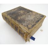 Book: A large 19thC leather bound church bible with illustrative engravings on steel, The Holy