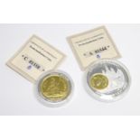 Coins: Two commemorative Predecimalisation coins comprising a farthing inlay and a penny inlay. (