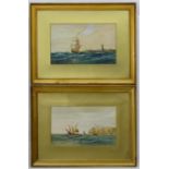 Richard Short, 20th century, Marine School, Watercolours, A pair of seascapes comprising sailing