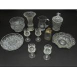 Box of assorted glass and crystal ware to include cut glass jug, drinking glasses, dishes vase etc