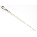 A silver plate meat skewer / letter opener. Approx. 10" long Please Note - we do not make