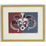Liz Judge, 20th century, Limited edition woodcut, no. 3/8, Venetian Mask 3. Signed titled and